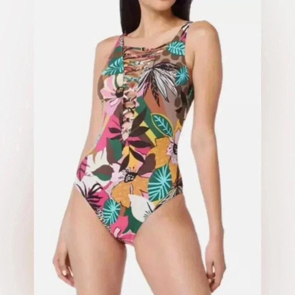 Bleu Rod Beattie Lace Down Over The Shoulder One-Piece Size - Picture 2 of 14